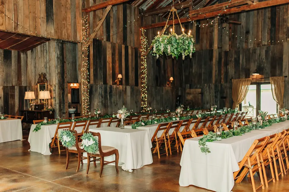 The barn set for dinner