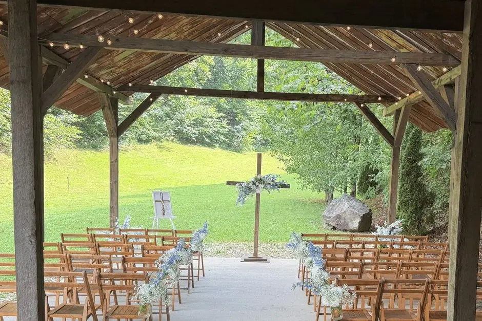 Ceremony chairs set under the covered pavilion